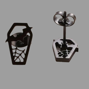 Gothic Coffin Spiderweb Stud Earrings